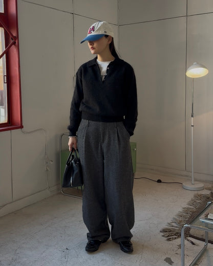 Nylon Wool Mohair Soft Polo Knit BLACK