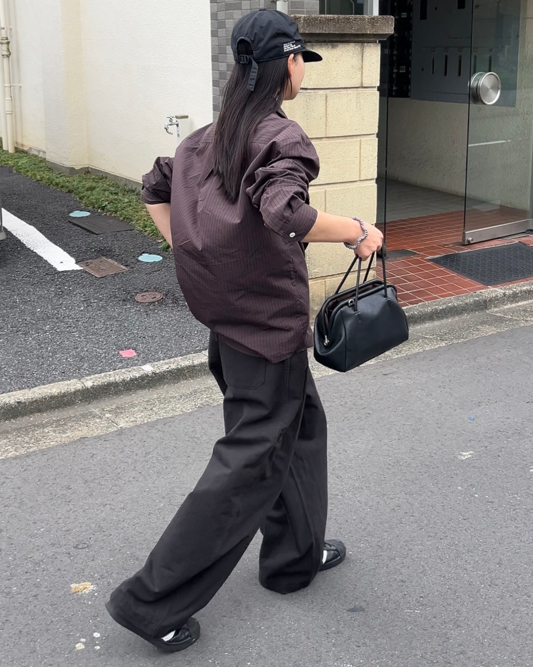 [11/20new]Buckle Straight Cotton Pants black