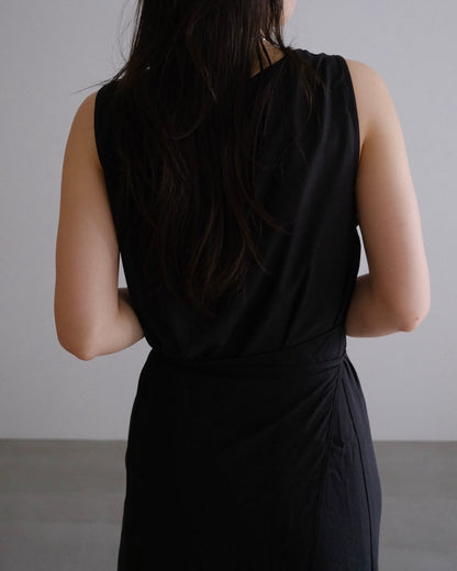 [9/3new]Linen Drape onepiece black