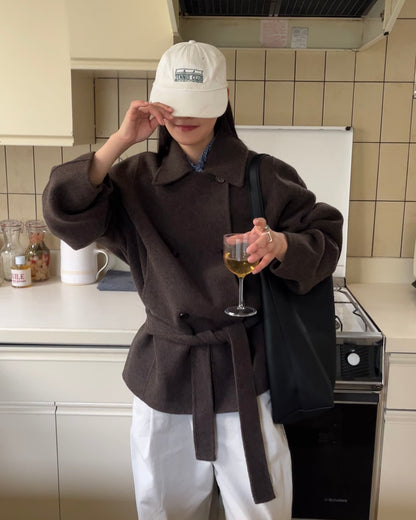 Drape Wool P-Coat brown