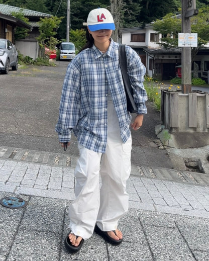 Sheer Check Airy Shirt blue
