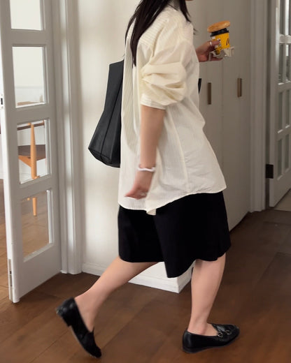 [4/9 new]Cotton Stripe Loose Shirt yellow