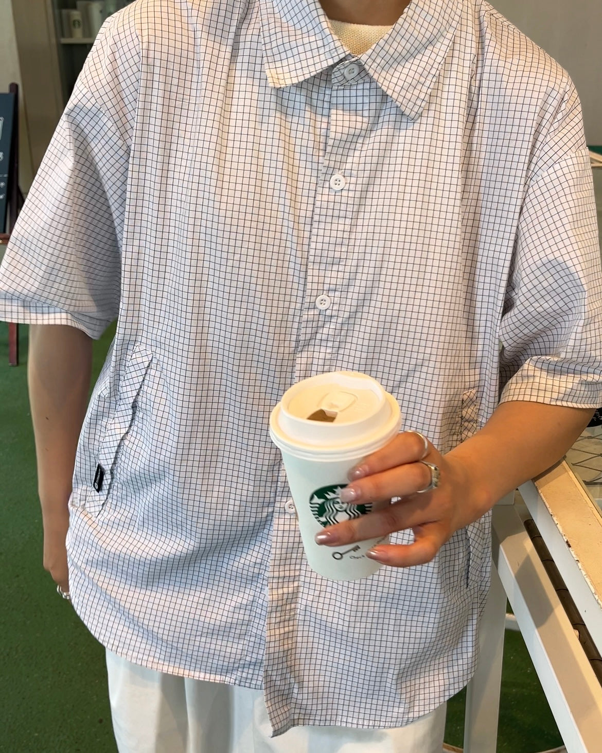 [予約]Gingham Check Short-Sleeve Shirt white 8月中旬～下旬入荷