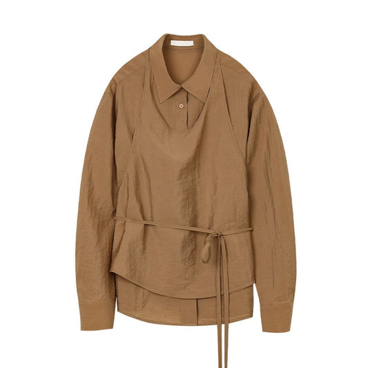 sheer apron shirt brown