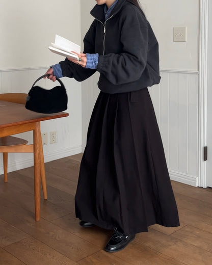 [12/4new] Belted Classic Pleats Skirt  Black 12月下旬入荷分