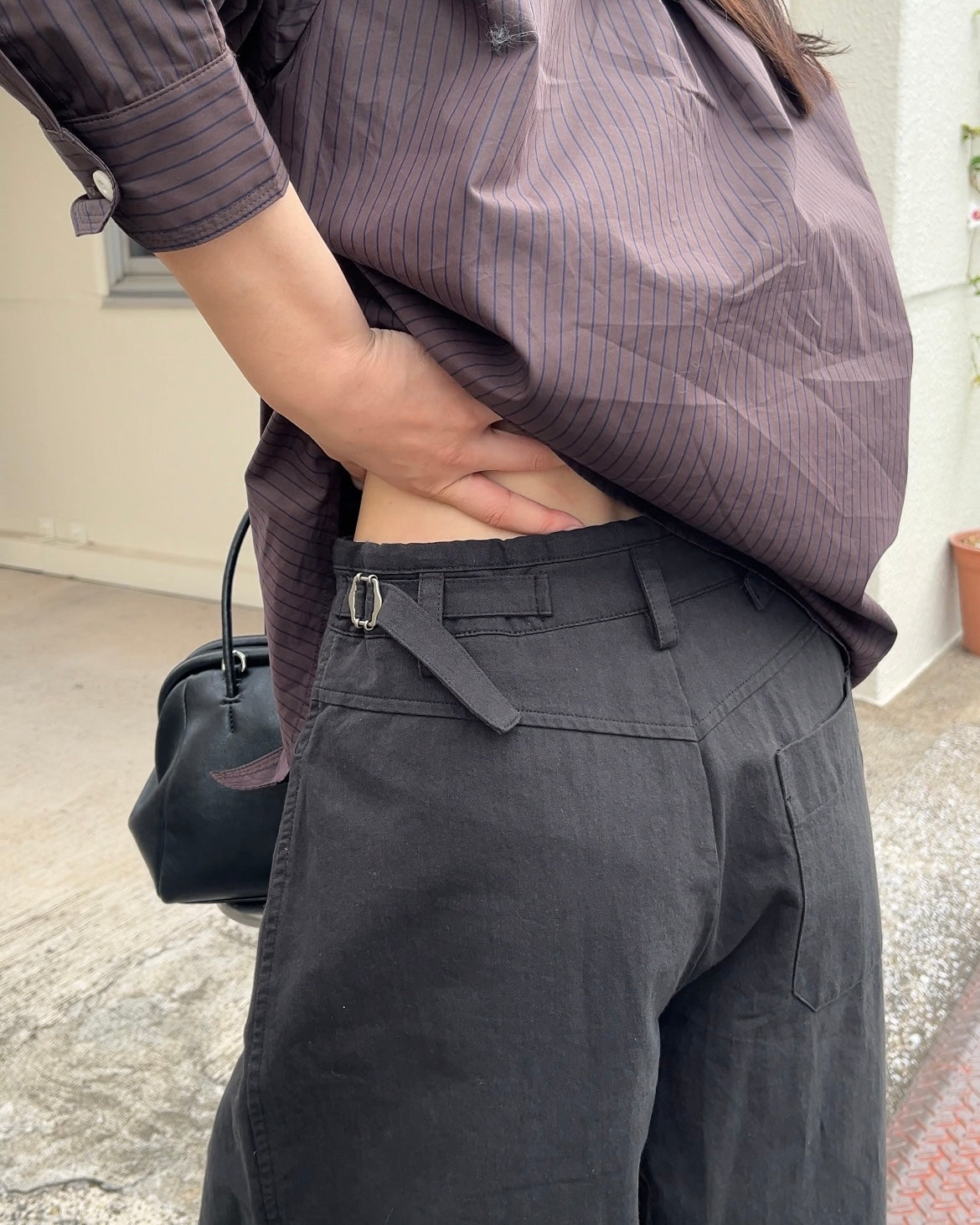 [11/20new]Buckle Straight Cotton Pants black