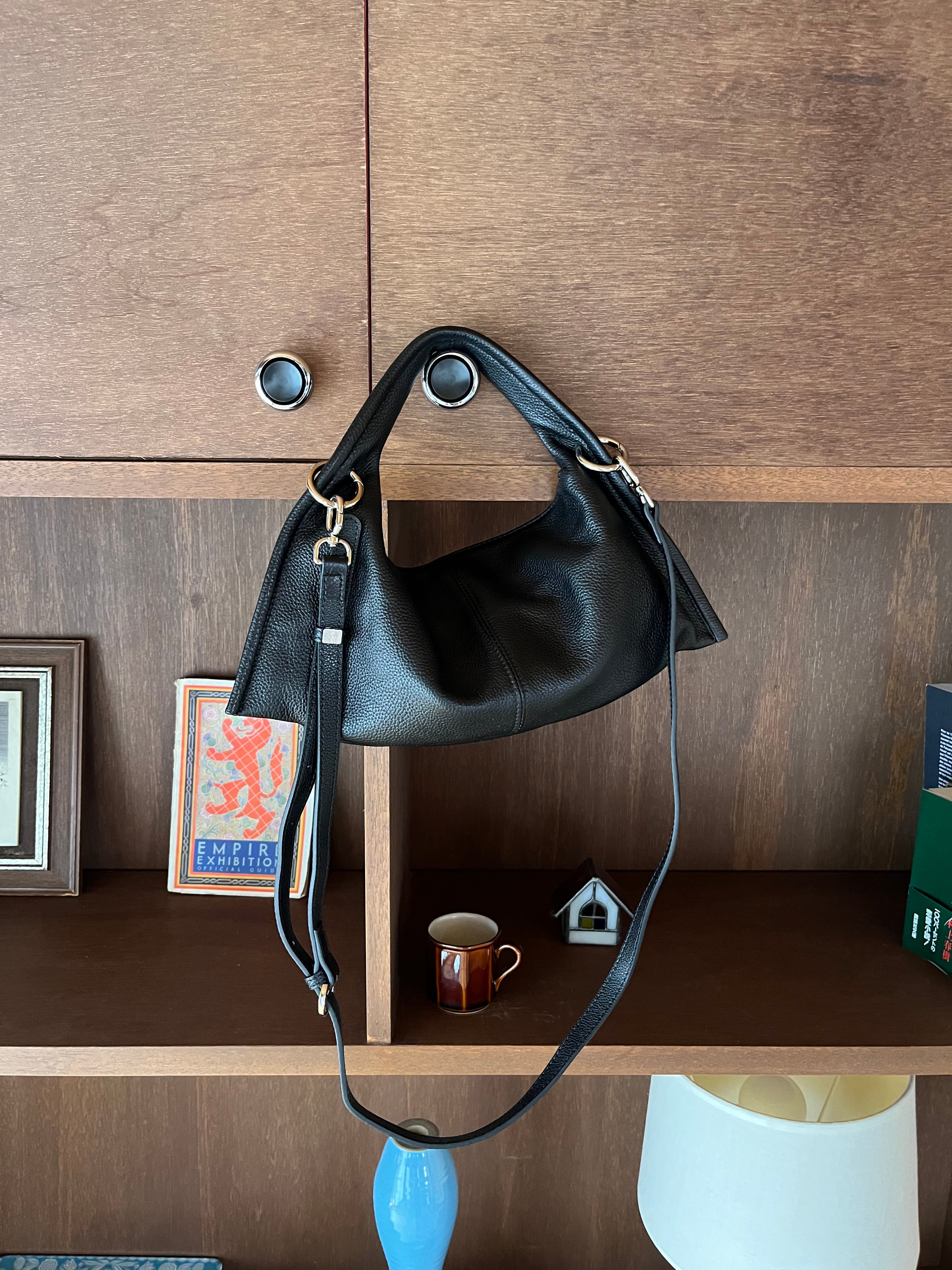 バッグ drape leather 2way shoulder bag Stylish Unisex Double Strap Shoulder Bag