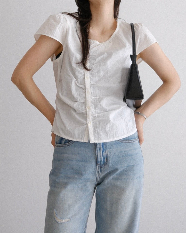 [9/17new]Gather Front Blouse white