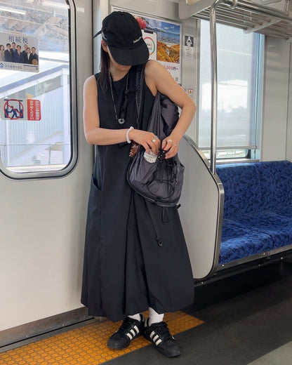 [4/30new]Cotton Nylon Tank Dress black
