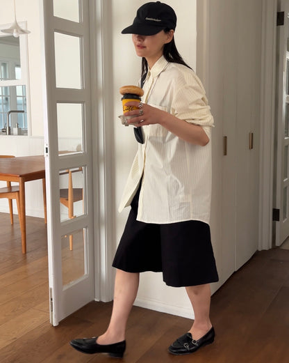 [4/9 new]Cotton Stripe Loose Shirt yellow