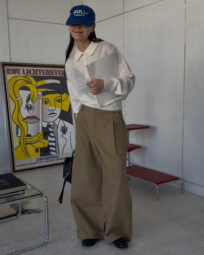 Cotton Tuck Wide Pants
