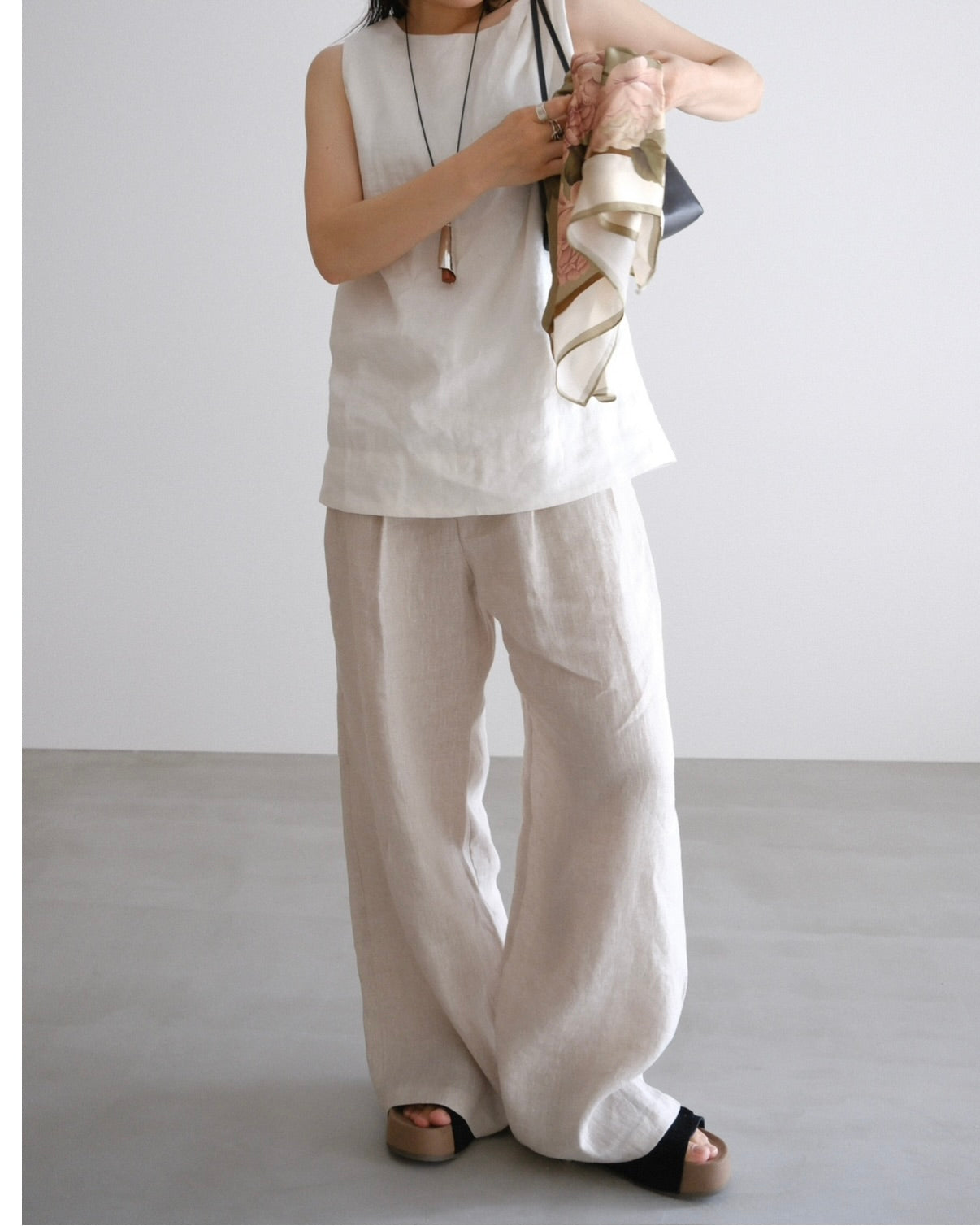 [8/13new]Shoulder Tie Linen Top