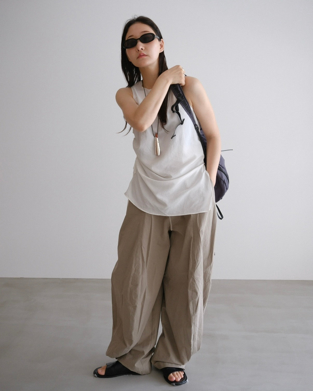 [7/9new]front volume balloon pants khaki