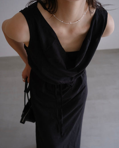 [9/3new]Linen Drape onepiece black