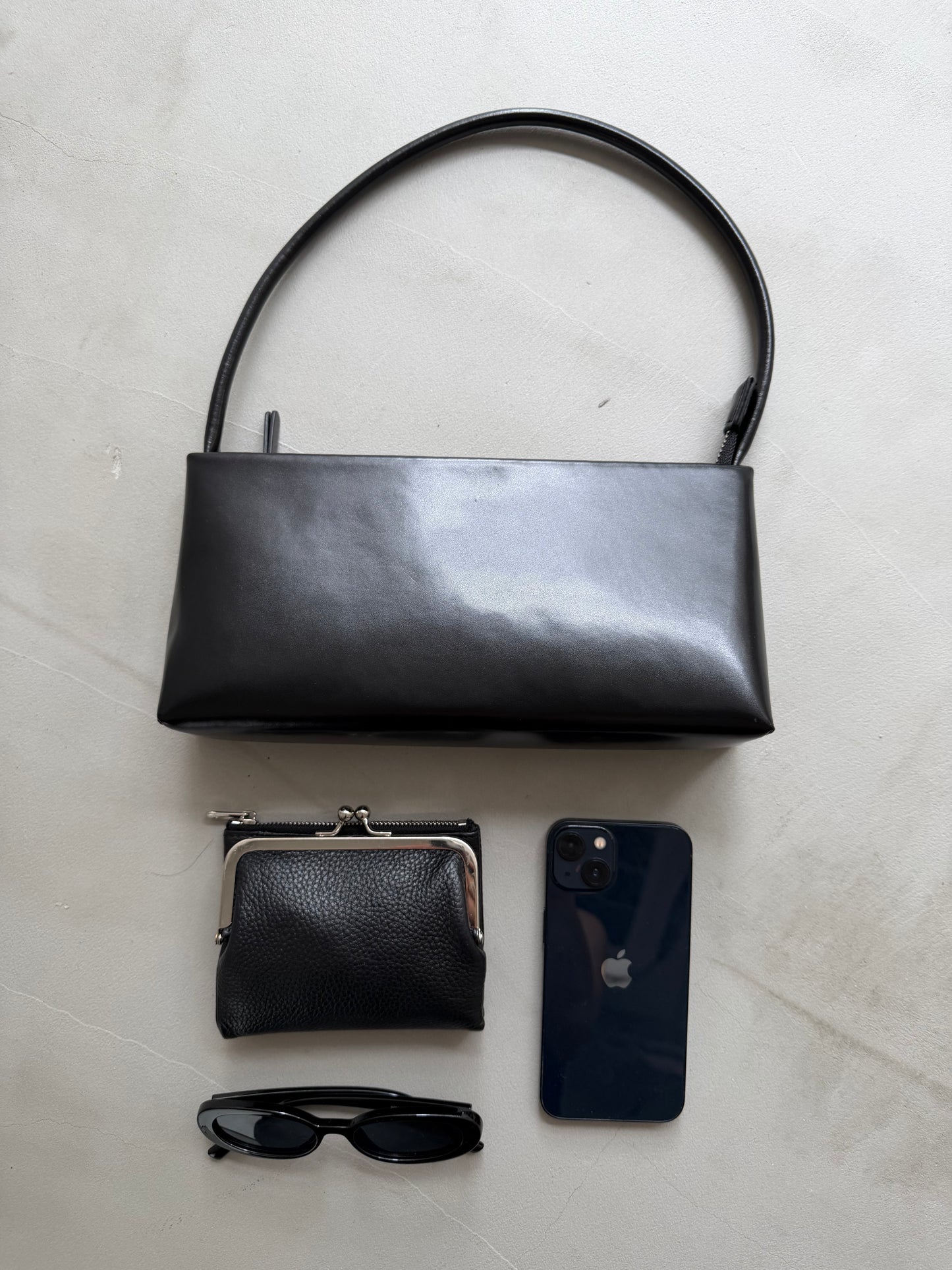 [8/27new]slim leather handle bag black