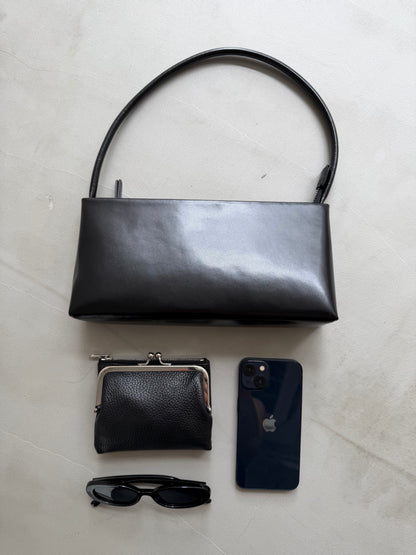 [8/27new]slim leather handle bag black