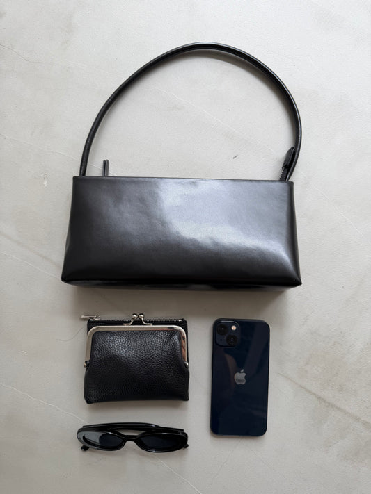 [8/27new]slim leather handle bag black
