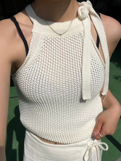 knit ribbon tank top white