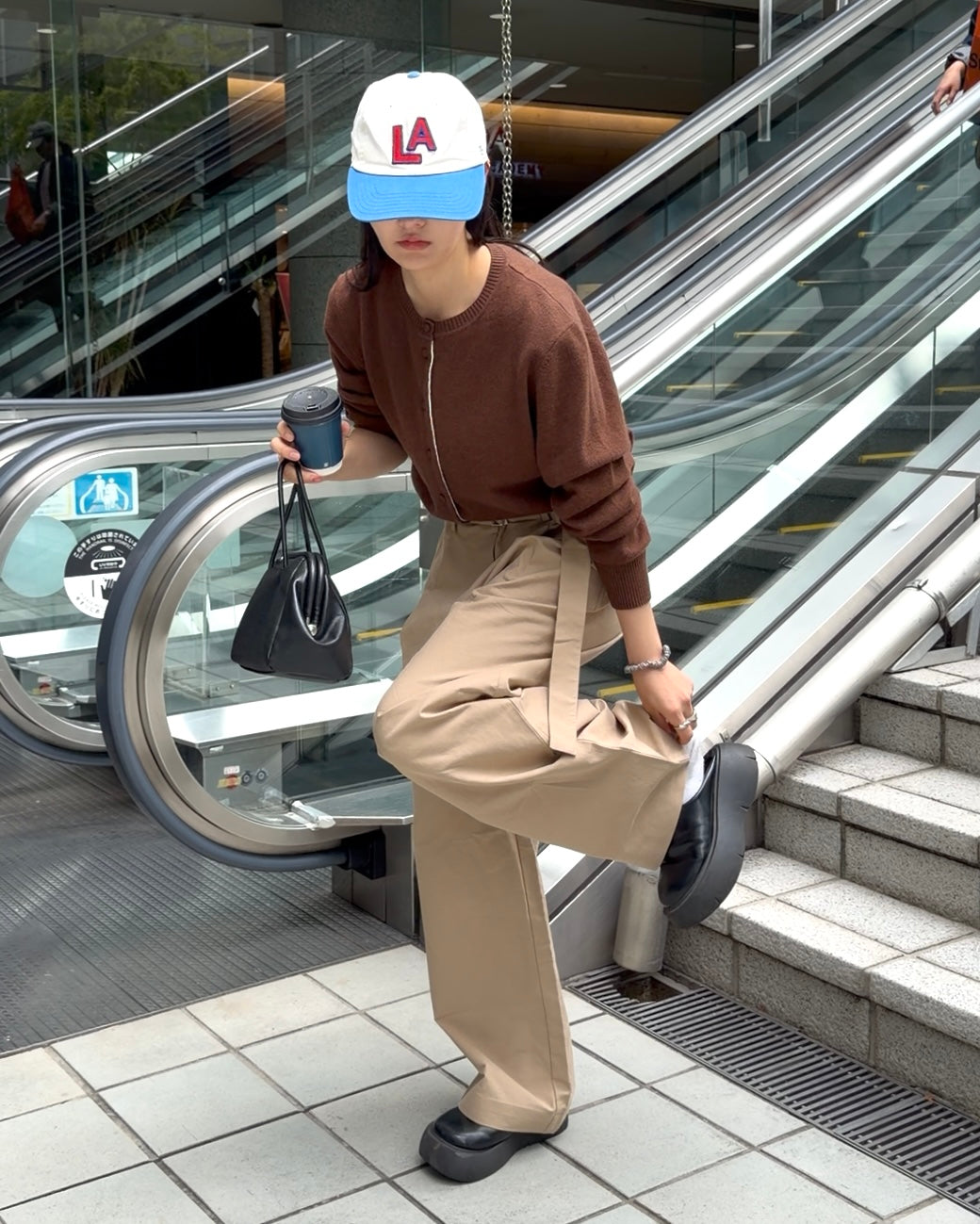 Belt Detail Wide Pants  beige