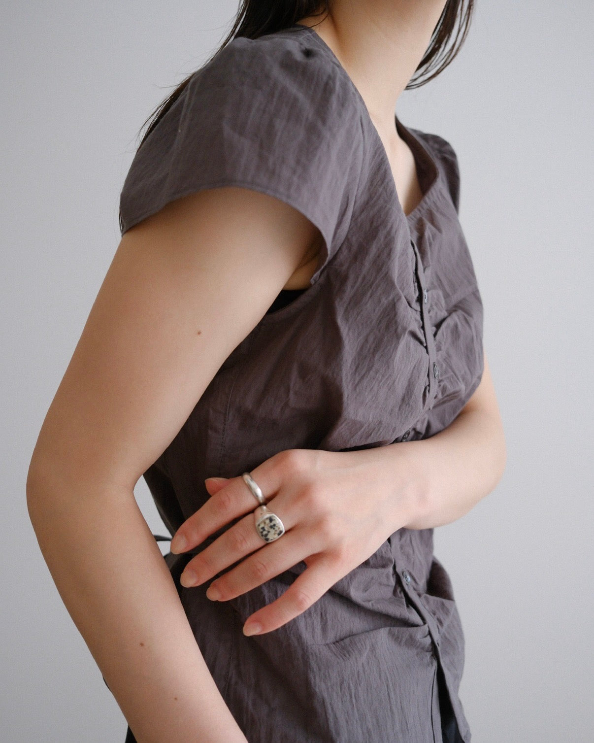 [9/17new]Gather Front Blouse gray