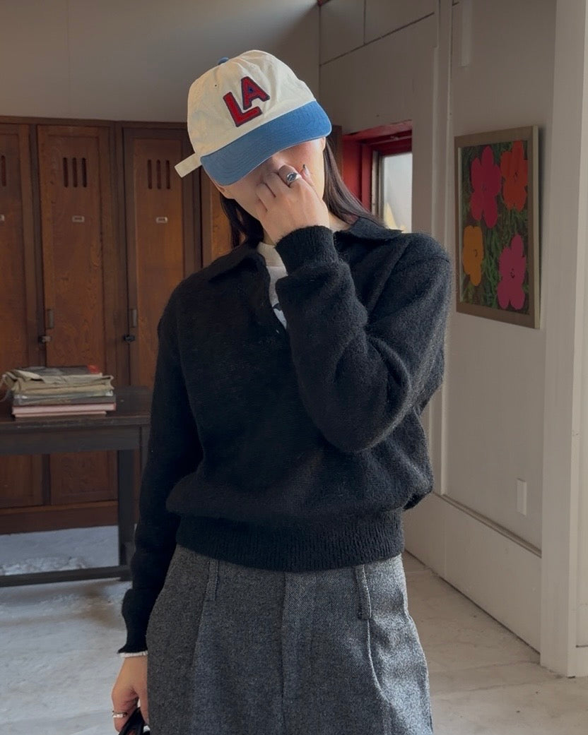 Nylon Wool Mohair Soft Polo Knit BLACK