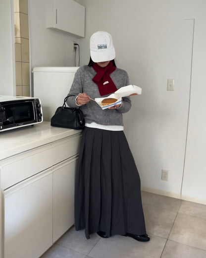 Belted Classic Pleats Skirt Gray