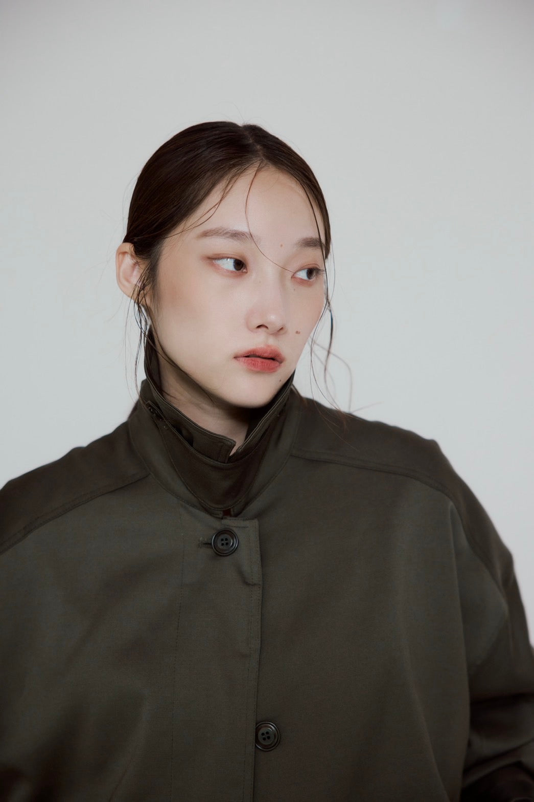 stand collar A-line coat KAK