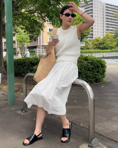 [5/7new]Cotton Full Line Pleated Skirt