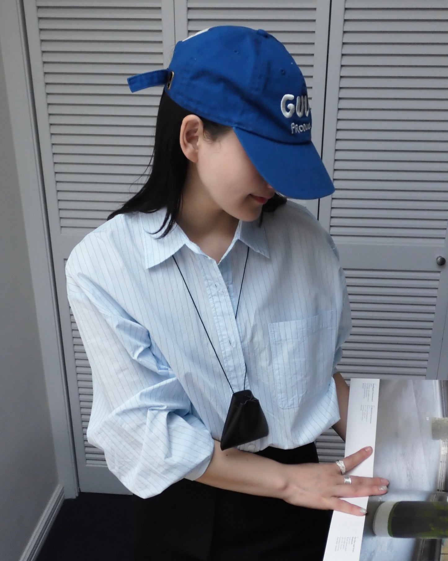 [4/9 new]Cotton Stripe Loose Shirt blue