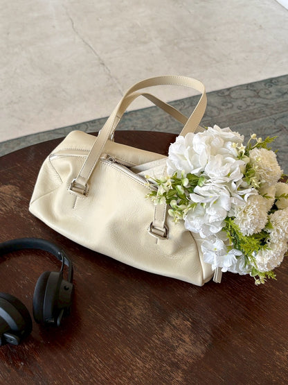 Cow Leather Soft Cube Leather Bag white