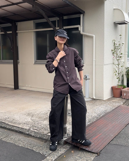 Convertible Collar Stripe Shirt brown