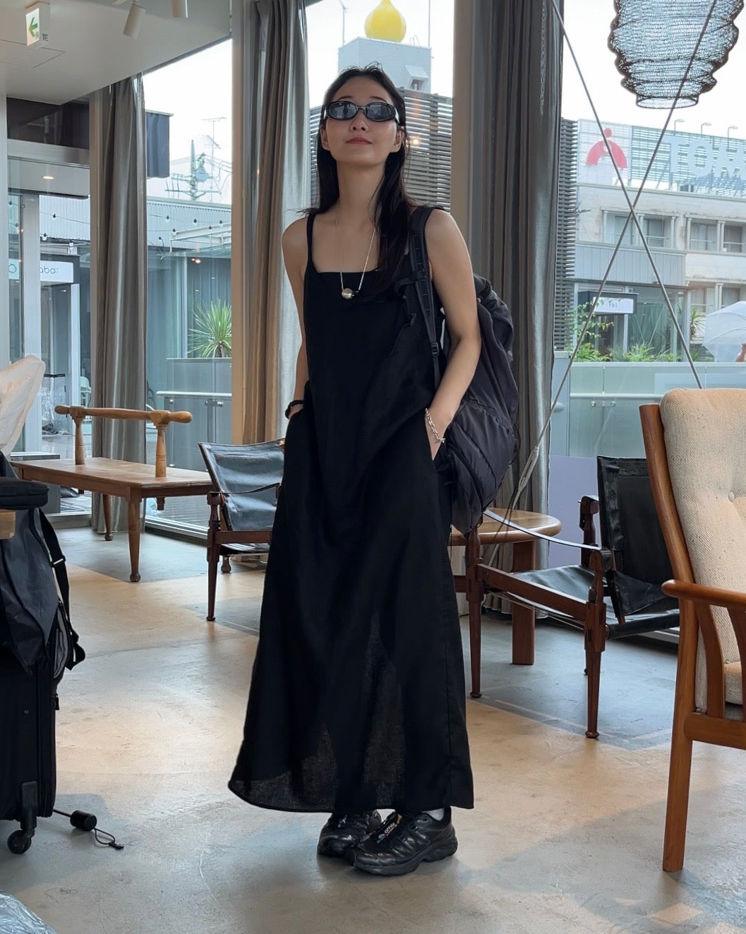 [7/2new]linen loop onepiece black