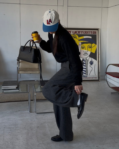 Nylon Wool Mohair Soft Polo Knit BLACK