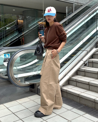 Belt Detail Wide Pants  beige