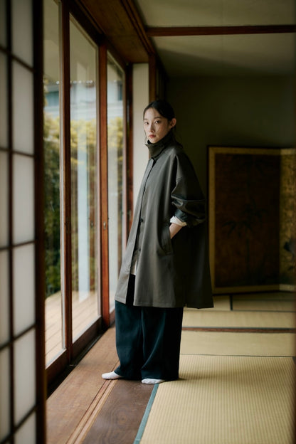 stand collar A-line coat KAK