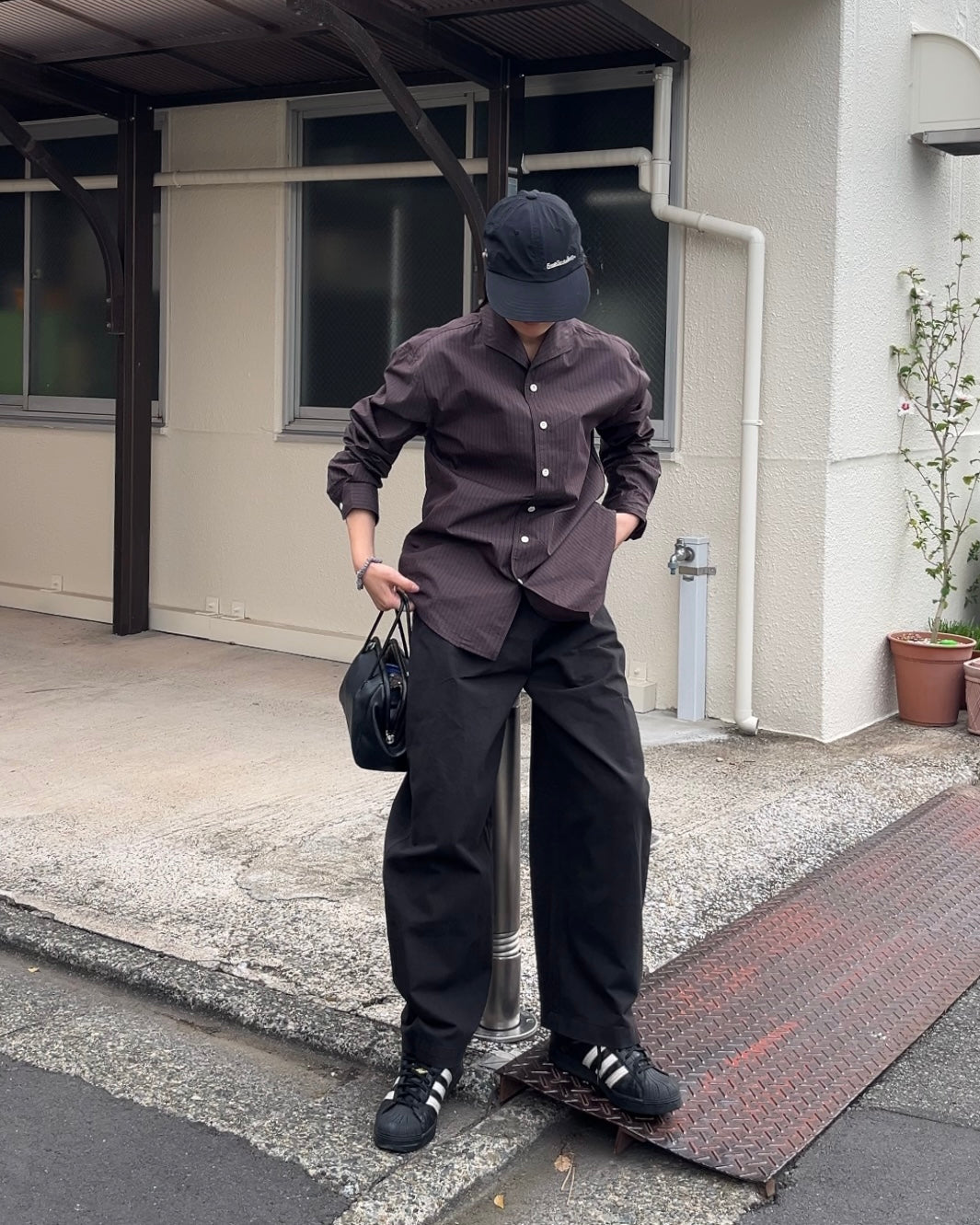 [11/20new]Buckle Straight Cotton Pants black