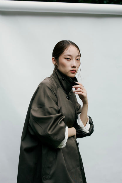 stand collar A-line coat KAK