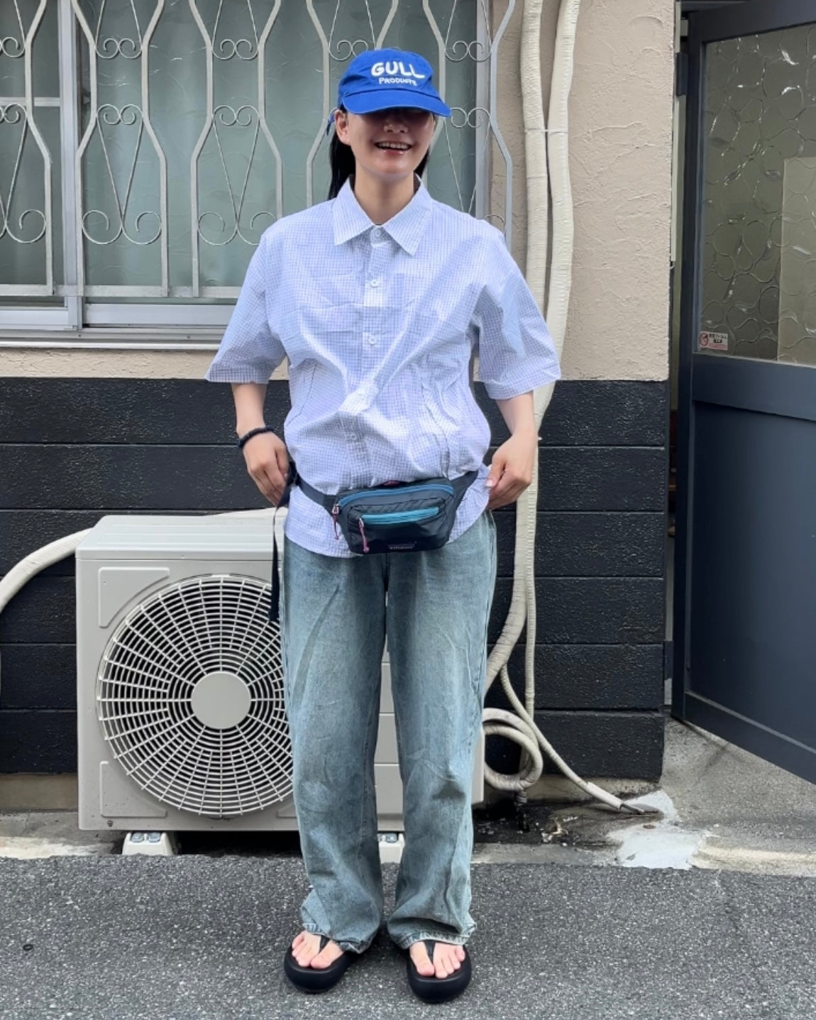 [予約]Gingham Check Short-Sleeve Shirt white 8月中旬～下旬入荷