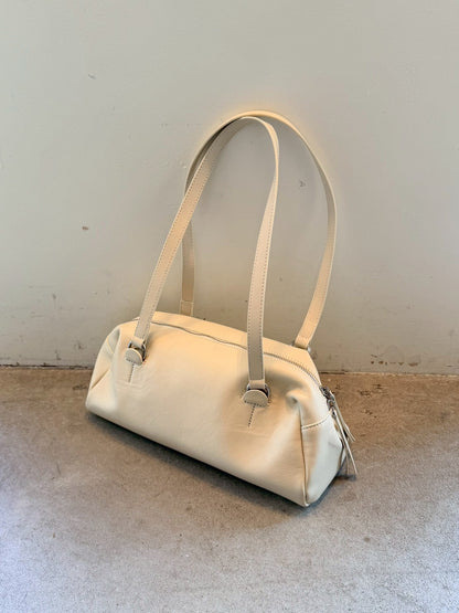 Cow Leather Soft Cube Leather Bag white