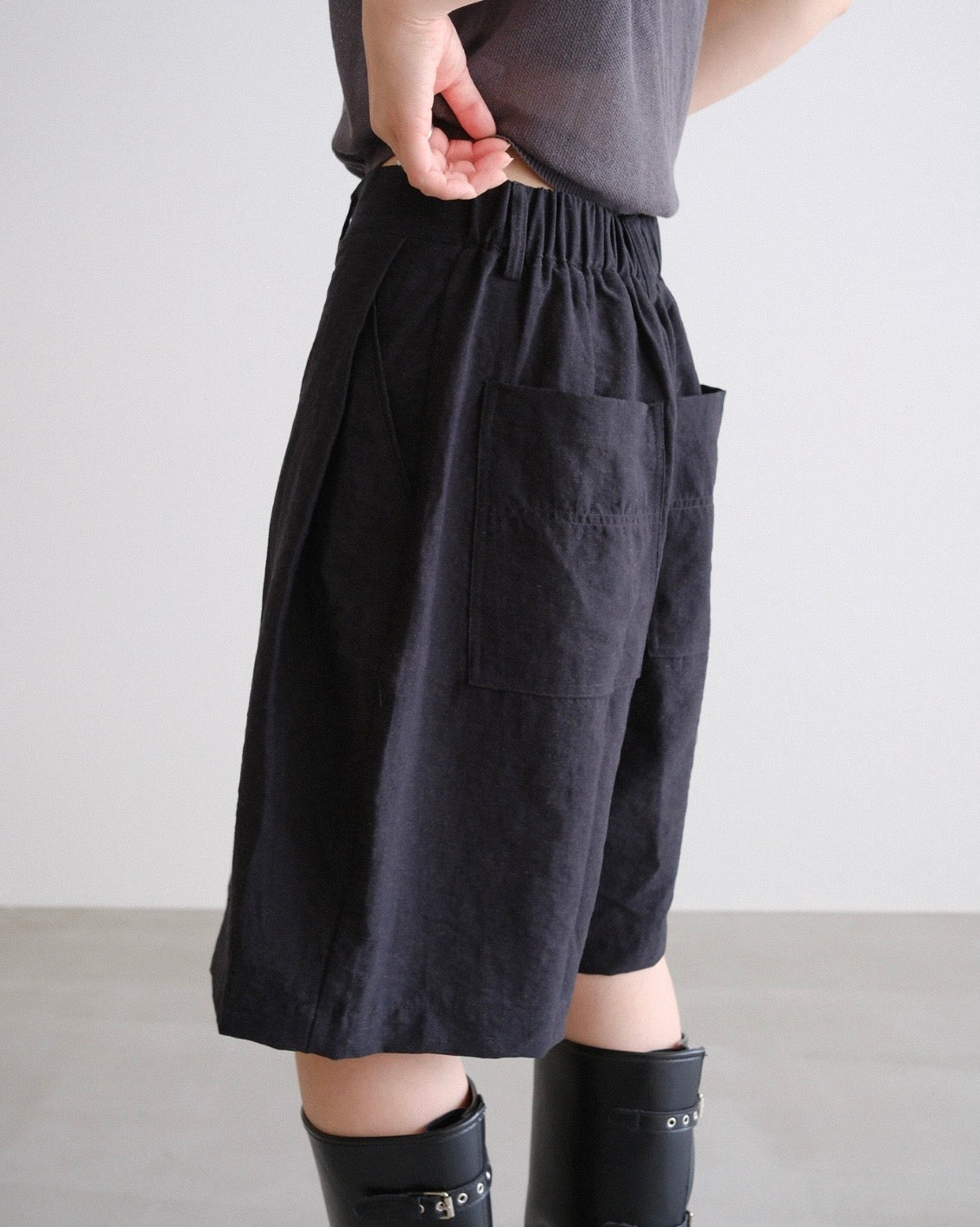 [9/10new]Linen Half Easy Shorts black