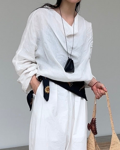[4/23new]Linen Drape Airy Blouse