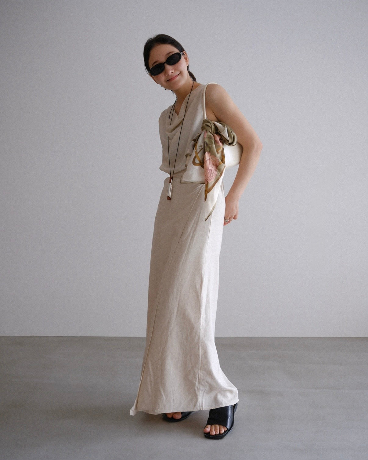 [9/3new]Linen Drape onepiece ivory