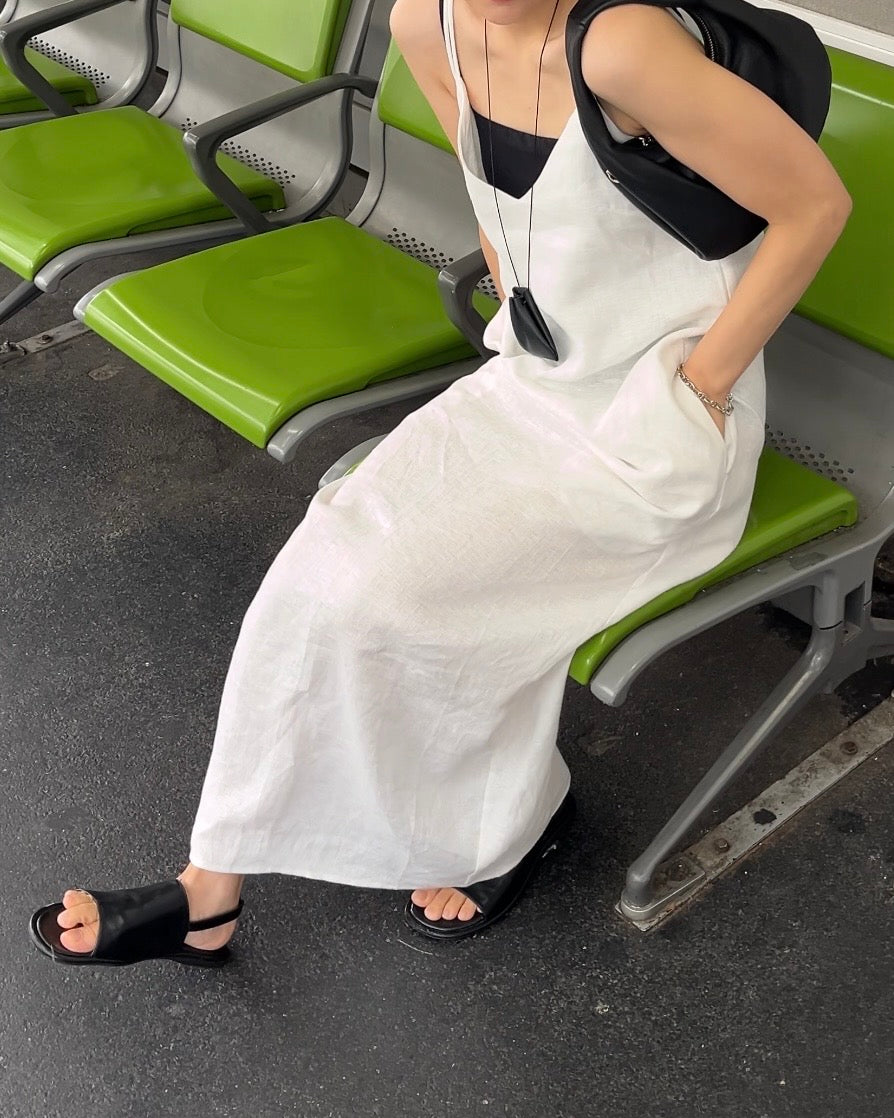 [7/2new]linen loop onepiece white