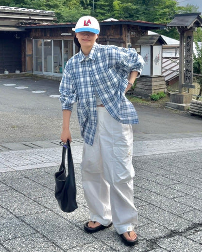 Sheer Check Airy Shirt blue