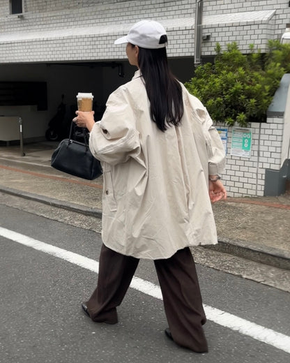 Cotton Nylon Over Collar Jacket ivory