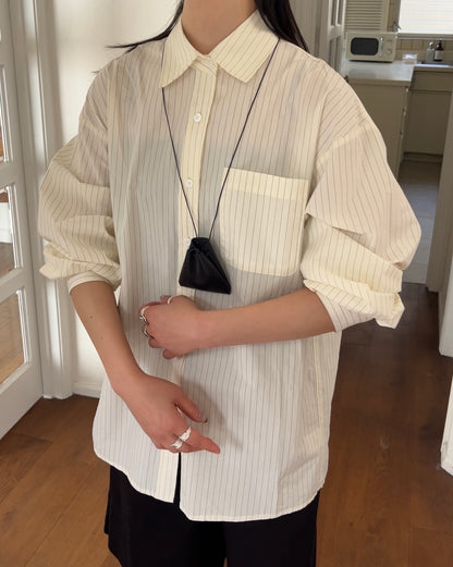 [4/9 new]Cotton Stripe Loose Shirt yellow