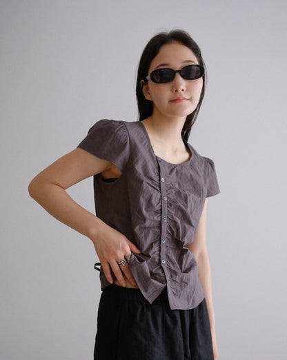 [9/17new]Gather Front Blouse gray