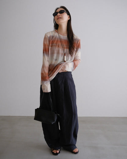 [7/30 new]easy linen wide pants navy