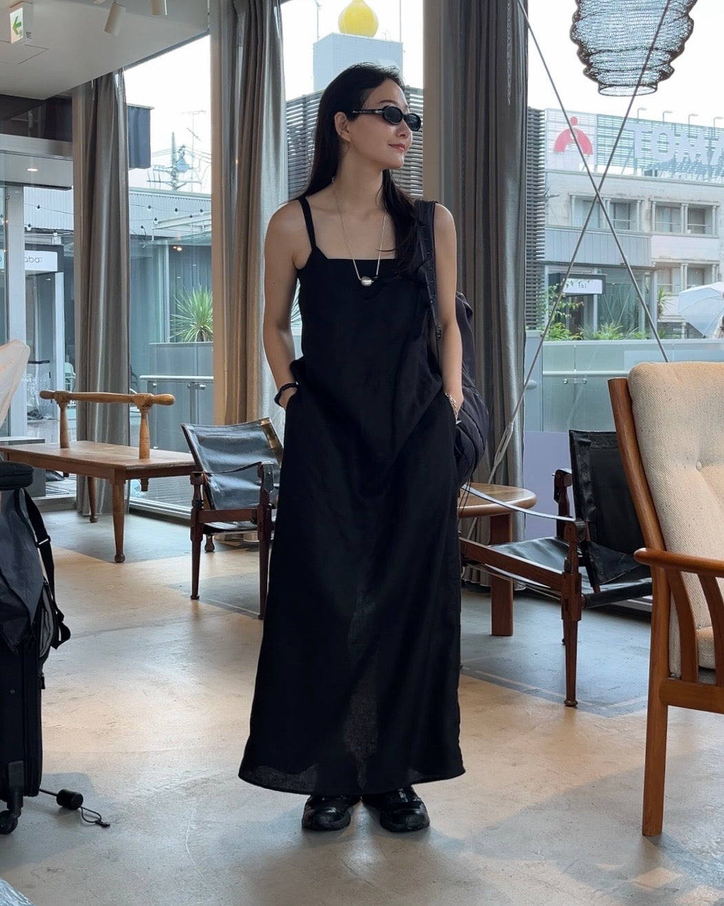 [7/2new]linen loop onepiece black
