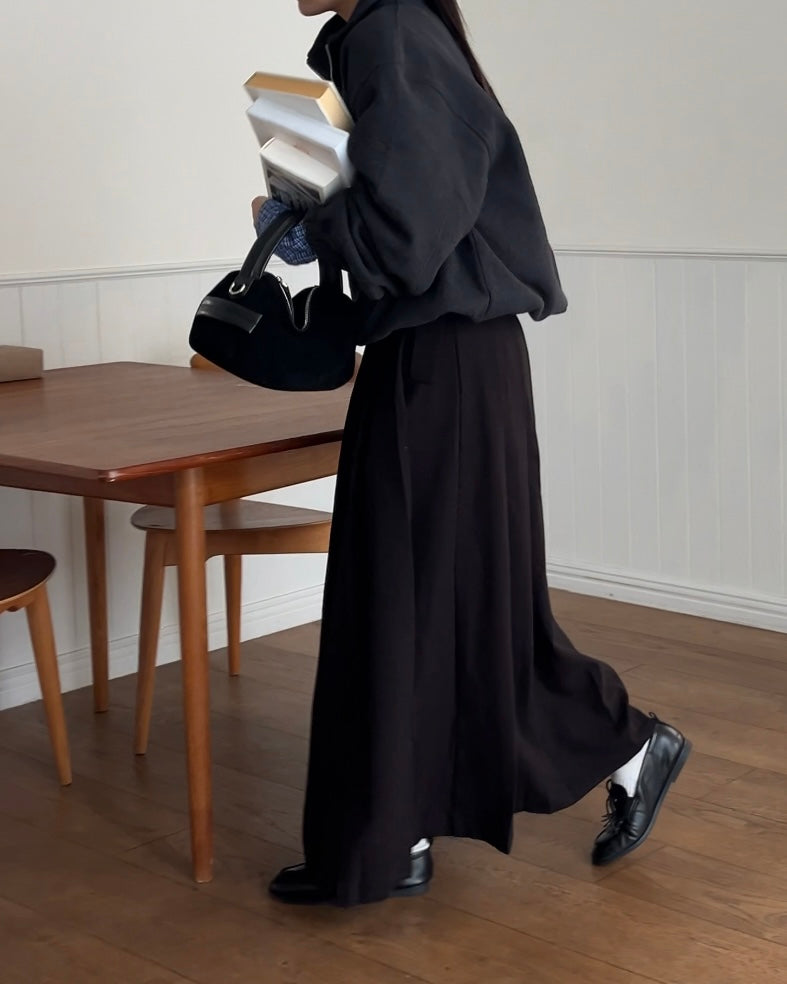 [12/4new] Belted Classic Pleats Skirt  Black 12月下旬入荷分